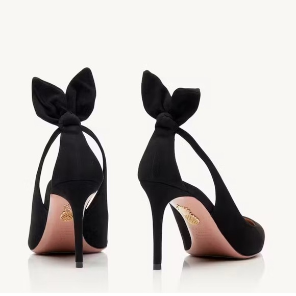 Aquazzura Bow Tie Pump 85mm Heels Black Size 37.5 - Picture 7 of 16